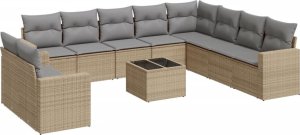 vidaXL 11-częściowy zestaw mebli ogrodowych z poduszkami, beżowy, polirattan 2