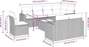 vidaXL 9-częściowy zestaw mebli ogrodowych z poduszkami, szary, polirattan 3