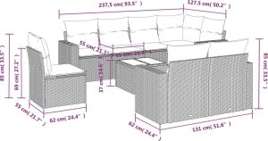vidaXL 9-częściowy zestaw wypoczynkowy do ogrodu, z poduszkami, czarny 3