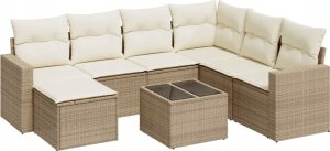 vidaXL 8-częściowy zestaw mebli ogrodowych z poduszkami, beżowy, polirattan 2