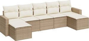 vidaXL 7-częściowy zestaw wypoczynkowy do ogrodu, z poduszkami, beżowy 2