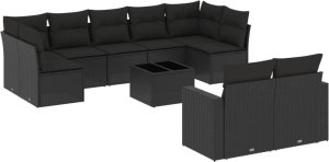 vidaXL 10-częściowy zestaw wypoczynkowy do ogrodu, poduszki czarny rattan PE 2