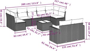 vidaXL 10-częściowy zestaw wypoczynkowy do ogrodu, poduszki czarny rattan PE 8