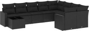 vidaXL 10-częściowy zestaw wypoczynkowy do ogrodu, poduszki czarny rattan PE 2