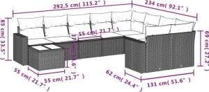 vidaXL 10-częściowy zestaw wypoczynkowy do ogrodu, poduszki czarny rattan PE 8