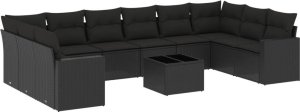 vidaXL 11-częściowy zestaw wypoczynkowy do ogrodu, poduszki czarny rattan PE 2
