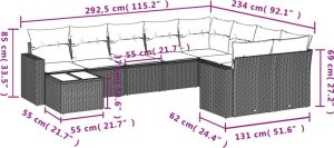 vidaXL 10-częściowy zestaw wypoczynkowy do ogrodu, poduszki czarny rattan PE 8