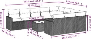 vidaXL 11-częściowy zestaw wypoczynkowy do ogrodu, poduszki czarny rattan PE 8