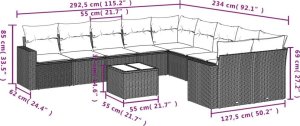 vidaXL 11-częściowy zestaw wypoczynkowy do ogrodu, poduszki czarny rattan PE 8
