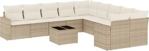 vidaXL 11-częściowy zestaw mebli ogrodowych z poduszkami, beżowy, polirattan 2