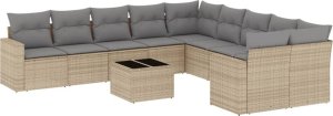 vidaXL 11-częściowy zestaw mebli ogrodowych z poduszkami, beżowy, polirattan 2