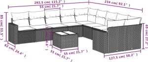 vidaXL 11-częściowy zestaw mebli ogrodowych z poduszkami, beżowy, polirattan 8