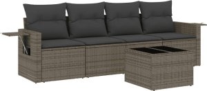vidaXL 5-częściowy zestaw wypoczynkowy do ogrodu, poduszki, szary rattan PE 2