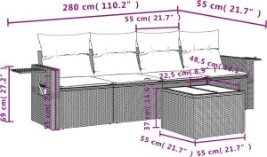vidaXL 5-częściowy zestaw wypoczynkowy do ogrodu, poduszki, szary rattan PE 8