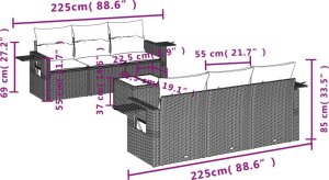 vidaXL 7-częściowy zestaw wypoczynkowy do ogrodu, z poduszkami, czarny 8
