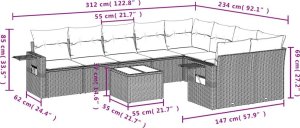 vidaXL 10-częściowy zestaw wypoczynkowy do ogrodu, poduszki czarny rattan PE 8