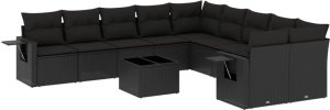 vidaXL 11-częściowy zestaw wypoczynkowy do ogrodu, poduszki czarny rattan PE 2