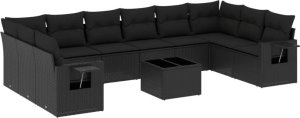 vidaXL 11-częściowy zestaw wypoczynkowy do ogrodu, poduszki czarny rattan PE 2