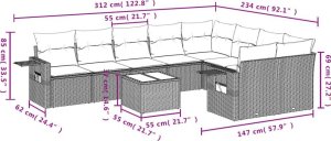 vidaXL 10-częściowy zestaw wypoczynkowy do ogrodu, z poduszkami, szary 8