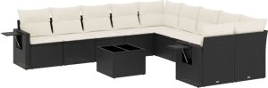 vidaXL 11-częściowy zestaw wypoczynkowy do ogrodu, poduszki czarny rattan PE 2