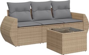 vidaXL 4-częściowy zestaw mebli ogrodowych z poduszkami, beżowy, polirattan 2