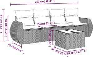 vidaXL 5-częściowy zestaw wypoczynkowy do ogrodu, poduszki, czarny rattan PE 3