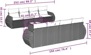 vidaXL 9-częściowy zestaw wypoczynkowy do ogrodu, z poduszkami, czarny 7