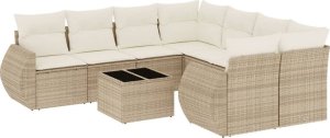 vidaXL 9-częściowy zestaw mebli ogrodowych z poduszkami, beżowy, polirattan 2
