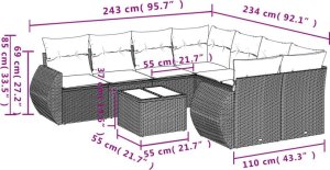 vidaXL 9-częściowy zestaw wypoczynkowy do ogrodu, z poduszkami, czarny 8