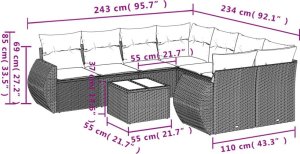 vidaXL 9-częściowy zestaw wypoczynkowy do ogrodu, z poduszkami, czarny 8