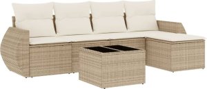 vidaXL 6-częściowy zestaw mebli ogrodowych z poduszkami, beżowy, polirattan 2