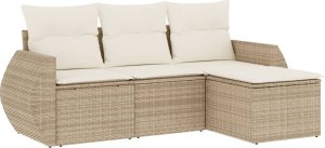 vidaXL 4-częściowy zestaw mebli ogrodowych z poduszkami, beżowy, polirattan 2