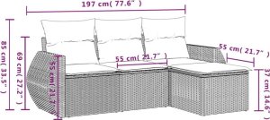 vidaXL 4-częściowy zestaw mebli ogrodowych z poduszkami, beżowy, polirattan 7
