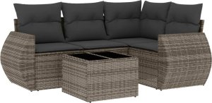 vidaXL 5-częściowy zestaw wypoczynkowy do ogrodu, poduszki, szary rattan PE 2