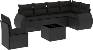 vidaXL 7-częściowy zestaw wypoczynkowy do ogrodu, z poduszkami, czarny 2