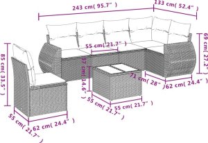 vidaXL 7-częściowy zestaw wypoczynkowy do ogrodu, z poduszkami, czarny 8