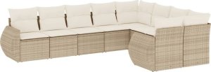 vidaXL 9-częściowy zestaw mebli ogrodowych z poduszkami, beżowy, polirattan 2