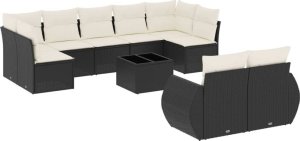 vidaXL 10-częściowy zestaw wypoczynkowy do ogrodu, poduszki czarny rattan PE 2
