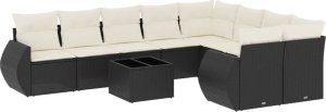 vidaXL 10-częściowy zestaw wypoczynkowy do ogrodu, poduszki czarny rattan PE 2