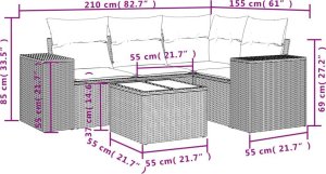 vidaXL 5-częściowy zestaw wypoczynkowy do ogrodu, poduszki, czarny rattan PE 7
