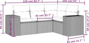 vidaXL 4-częściowy zestaw wypoczynkowy do ogrodu, poduszki, czarny rattan PE 7