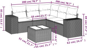 vidaXL 6-częściowy zestaw mebli ogrodowych z poduszkami, czarny polirattan 8