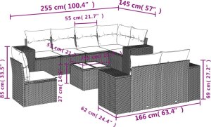 vidaXL 9-częściowy zestaw wypoczynkowy do ogrodu, z poduszkami, czarny 8