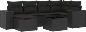 vidaXL 7-częściowy zestaw wypoczynkowy do ogrodu, z poduszkami, czarny 2
