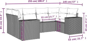 vidaXL 6-częsciowy zestaw mebli ogrodowych z poduszkami, czarny polirattan 7