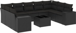 vidaXL 10-częściowy zestaw wypoczynkowy do ogrodu, poduszki czarny rattan PE 2