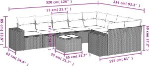 vidaXL 10-częściowy zestaw wypoczynkowy do ogrodu, poduszki czarny rattan PE 8