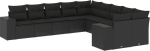 vidaXL 10-częściowy zestaw wypoczynkowy do ogrodu, poduszki czarny rattan PE 2