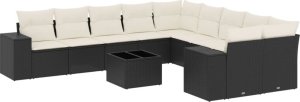 vidaXL 11-częściowy zestaw wypoczynkowy do ogrodu, poduszki czarny rattan PE 2