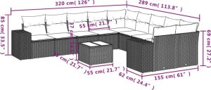 vidaXL 11-częściowy zestaw wypoczynkowy do ogrodu, poduszki czarny rattan PE 8